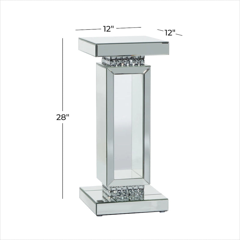 Glass Mirrored Pedestal Table - Silver - 12Wx12Lx28H