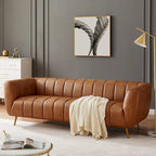 Mid Century Modern Upholstered Leather Couch in Cognac