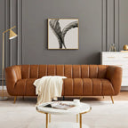 Mid Century Modern Upholstered Leather Couch in Cognac
