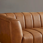 Mid Century Modern Upholstered Leather Couch in Cognac