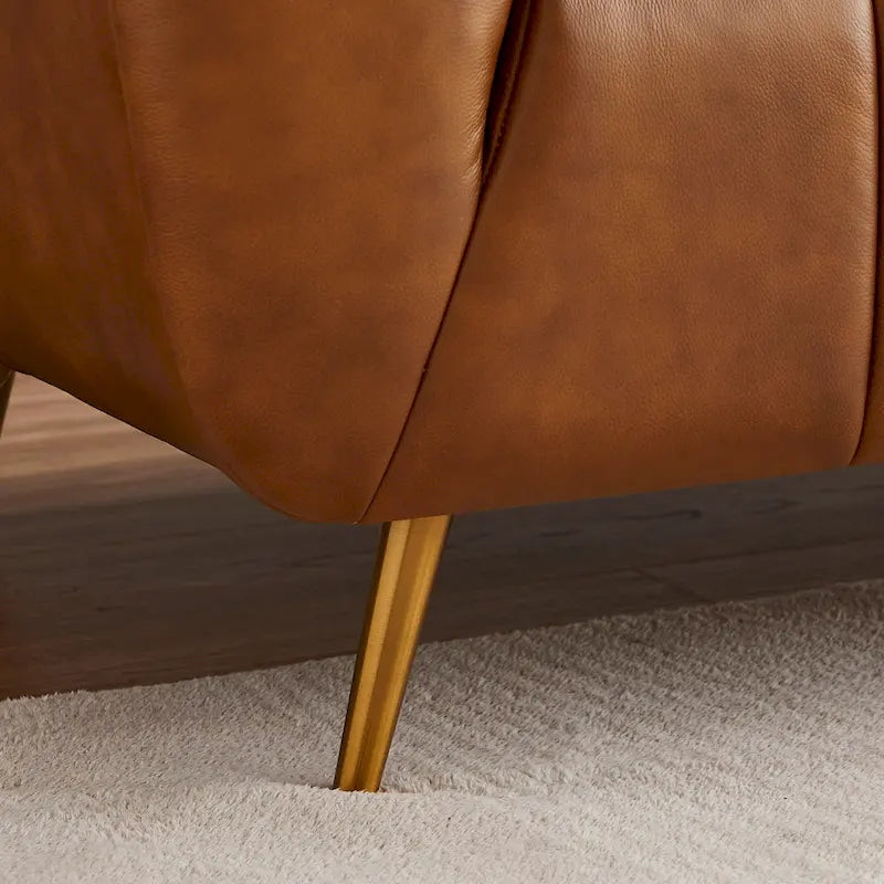 Mid Century Modern Upholstered Leather Couch in Cognac