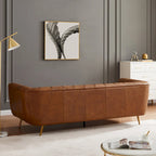 Mid Century Modern Upholstered Leather Couch in Cognac