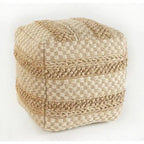 Karierter Pouf aus natürlicher Jute