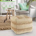 Karierter Pouf aus natürlicher Jute