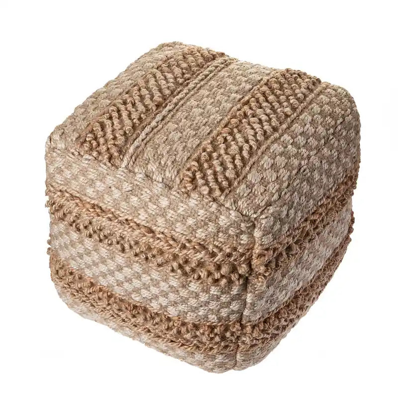 Karierter Pouf aus natürlicher Jute