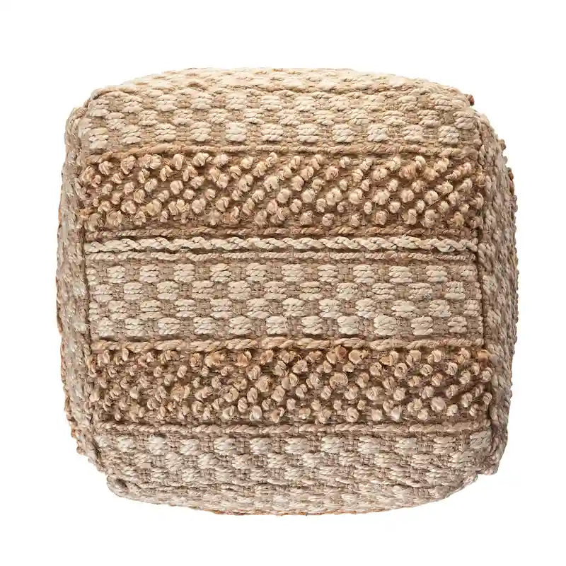 Karierter Pouf aus natürlicher Jute
