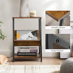 3-Tier Industrial Side Table with Storage Rack