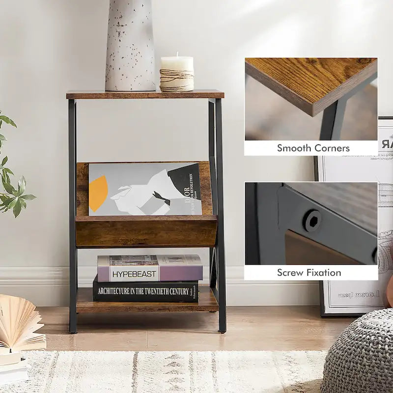 3-Tier Industrial Side Table with Storage Rack