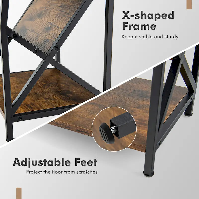 3-Tier Industrial Side Table with Storage Rack