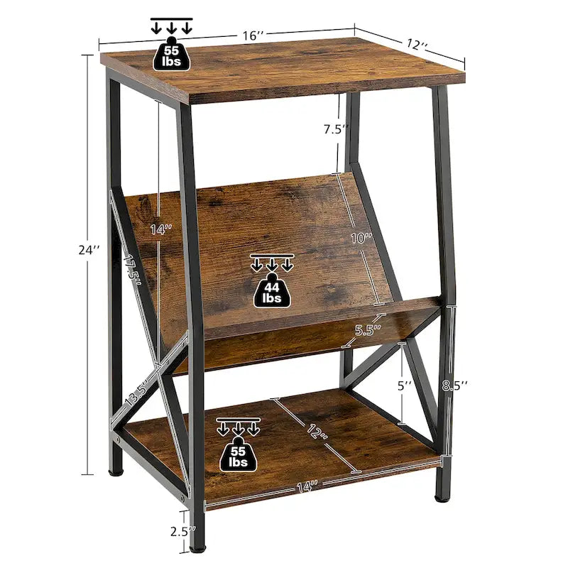 3-Tier Industrial Side Table with Storage Rack