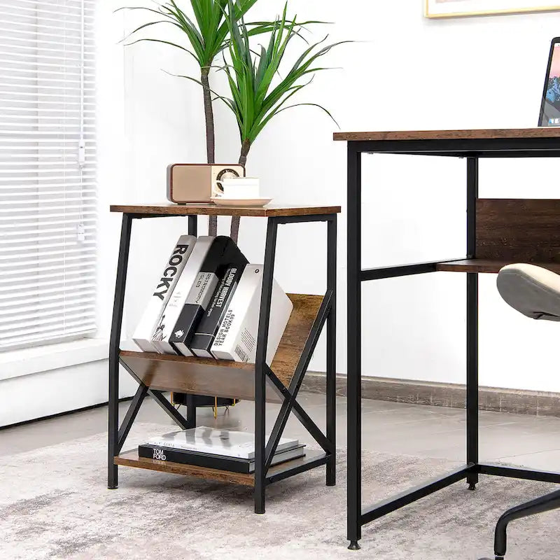 3-Tier Industrial Side Table with Storage Rack