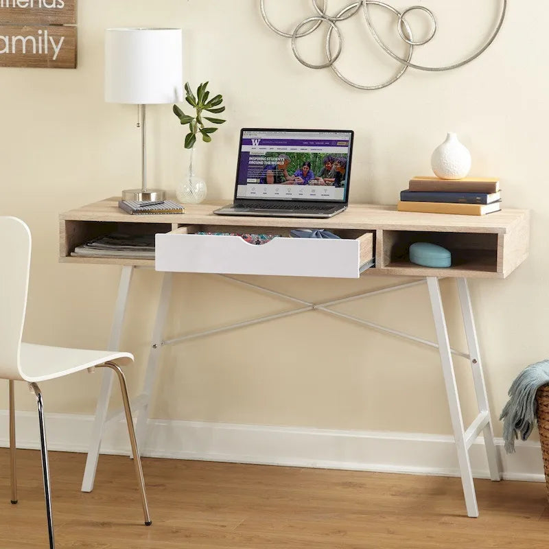 Mid-Century Desk with Drawer and Open Shelves