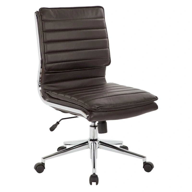 Armless Mid-Back Faux Leather Office Chair with Chrome Base