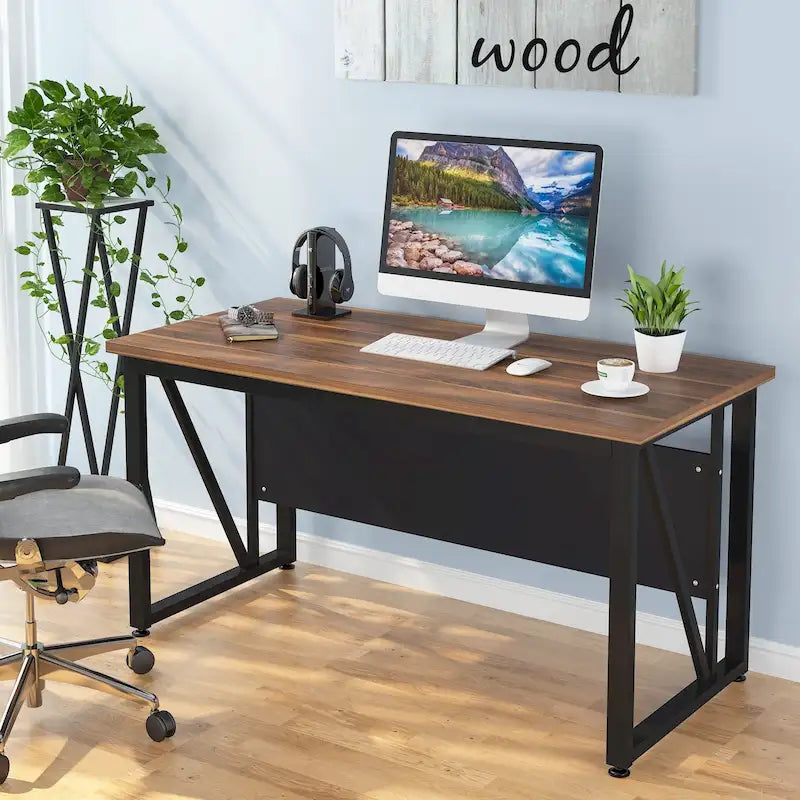 55 Inch Computer Desk with Metal Panel for Home Office