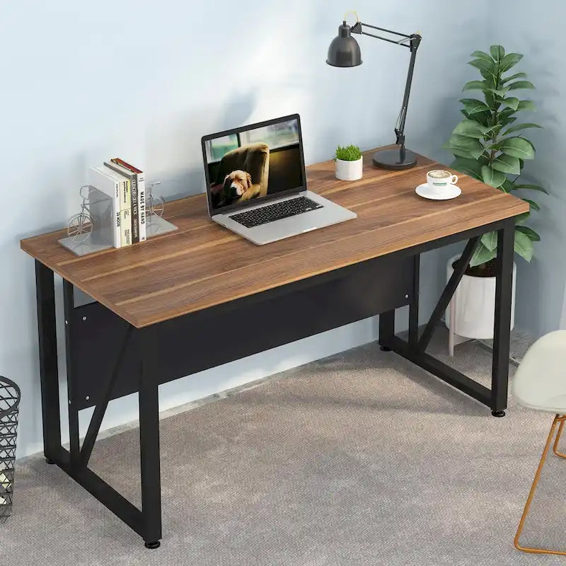 55 Inch Computer Desk with Metal Panel for Home Office