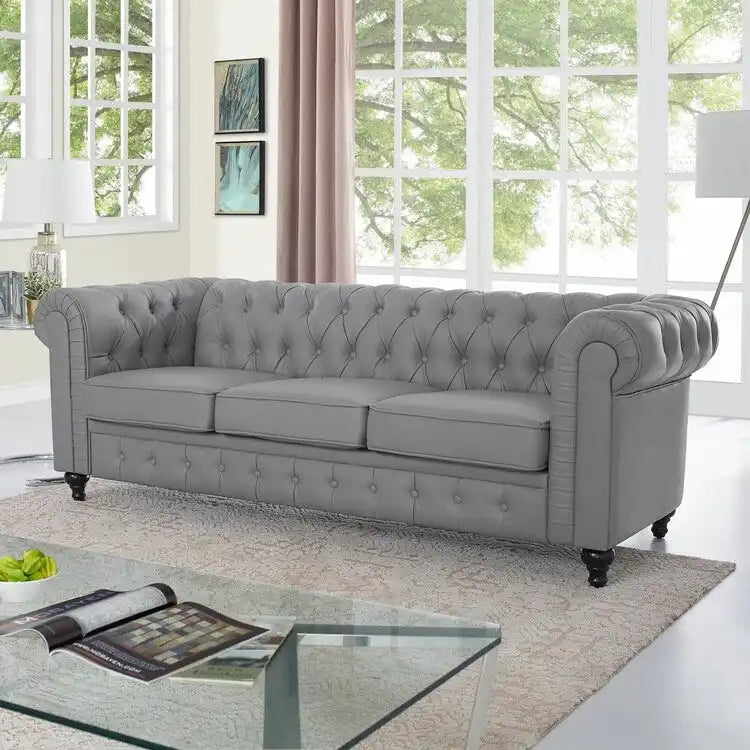 Chesterfield Sofa, Luxurious Comfort for Cozy Living Rooms, Mid-Century Modern Couch, Elegance & Serenity, 3-Seater