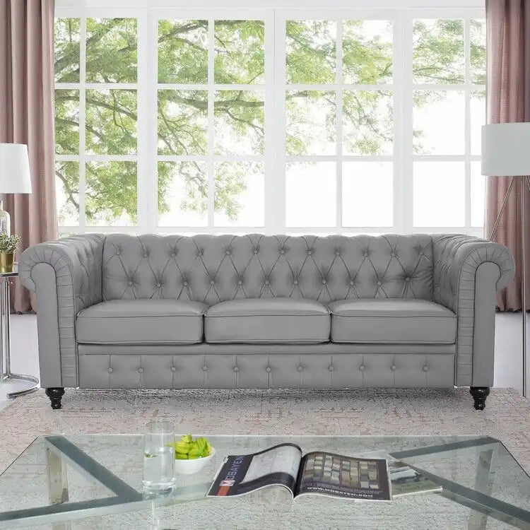 Chesterfield Sofa, Luxurious Comfort for Cozy Living Rooms, Mid-Century Modern Couch, Elegance & Serenity, 3-Seater