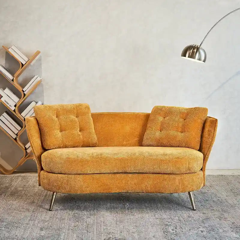 Velvet Loveseat Sofa with Golden Metal Legs