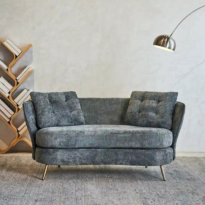 Velvet Loveseat Sofa with Golden Metal Legs