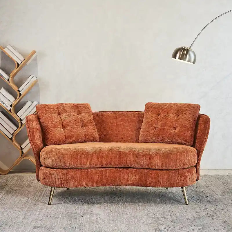 Velvet Loveseat Sofa with Golden Metal Legs