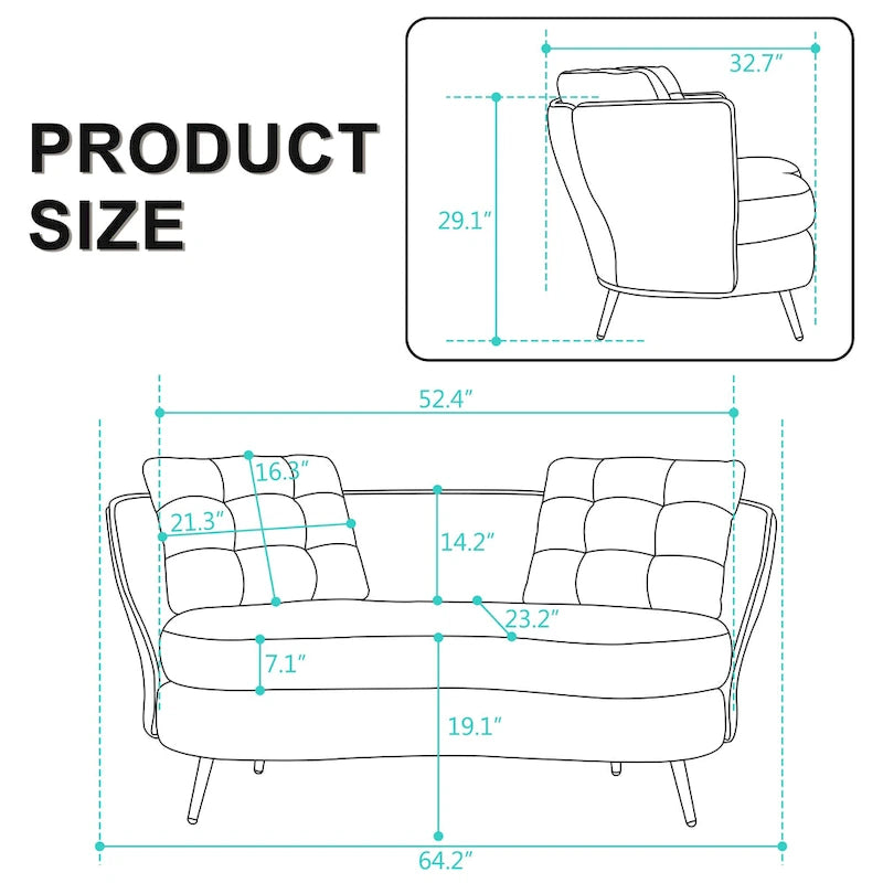 Velvet Loveseat Sofa with Golden Metal Legs
