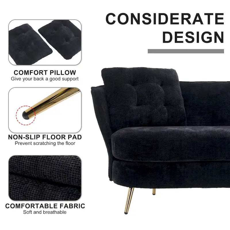 Velvet Loveseat Sofa with Golden Metal Legs