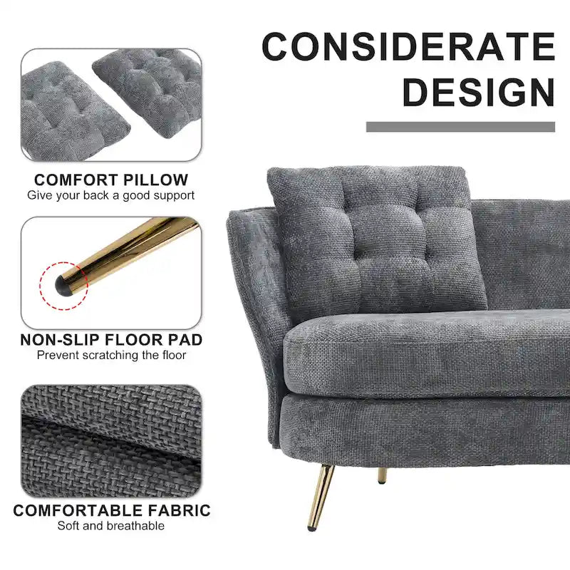 Velvet Loveseat Sofa with Golden Metal Legs