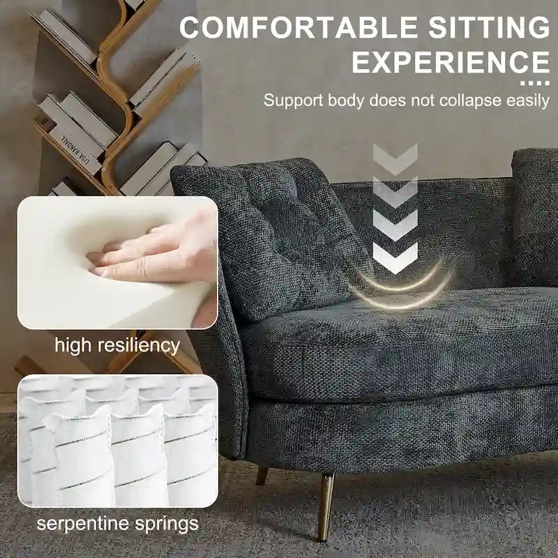 Velvet Loveseat Sofa with Golden Metal Legs