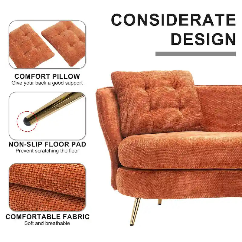 Velvet Loveseat Sofa with Golden Metal Legs