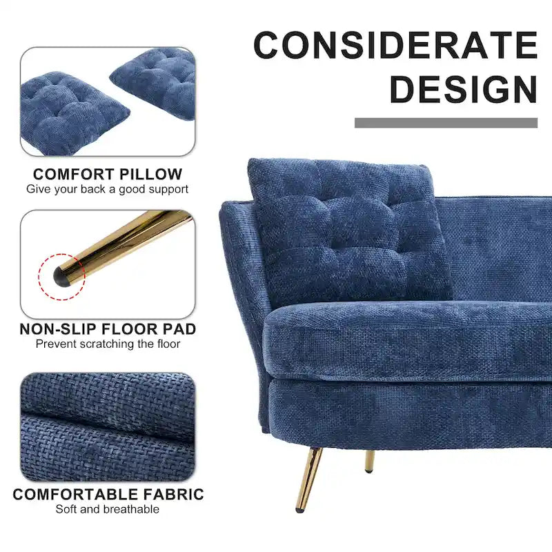 Velvet Loveseat Sofa with Golden Metal Legs