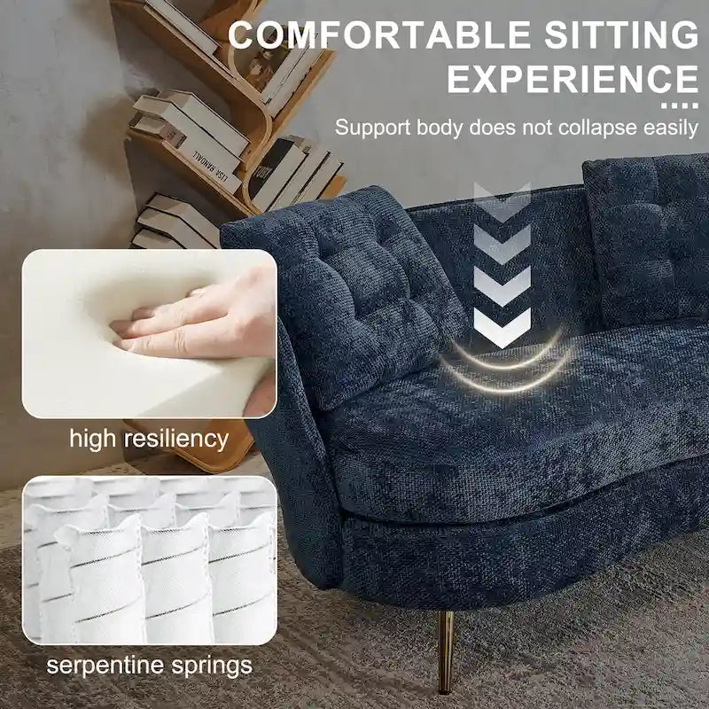 Velvet Loveseat Sofa with Golden Metal Legs