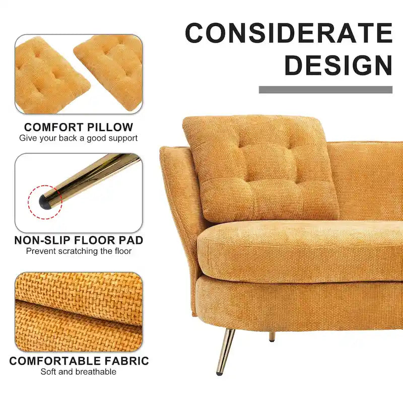 Velvet Loveseat Sofa with Golden Metal Legs