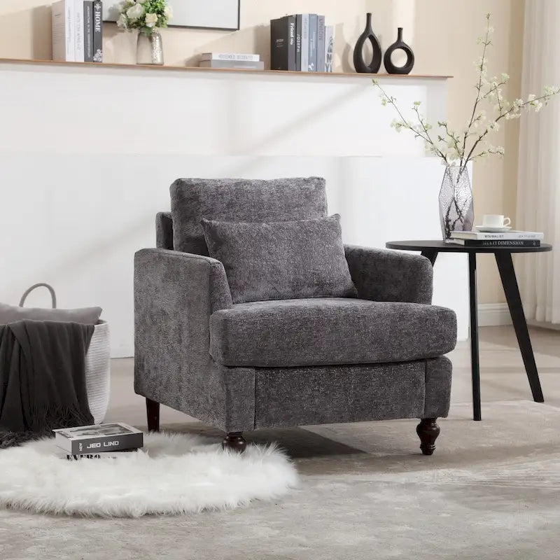 Poltrona con struttura in legno, sedia decorativa moderna per soggiorno