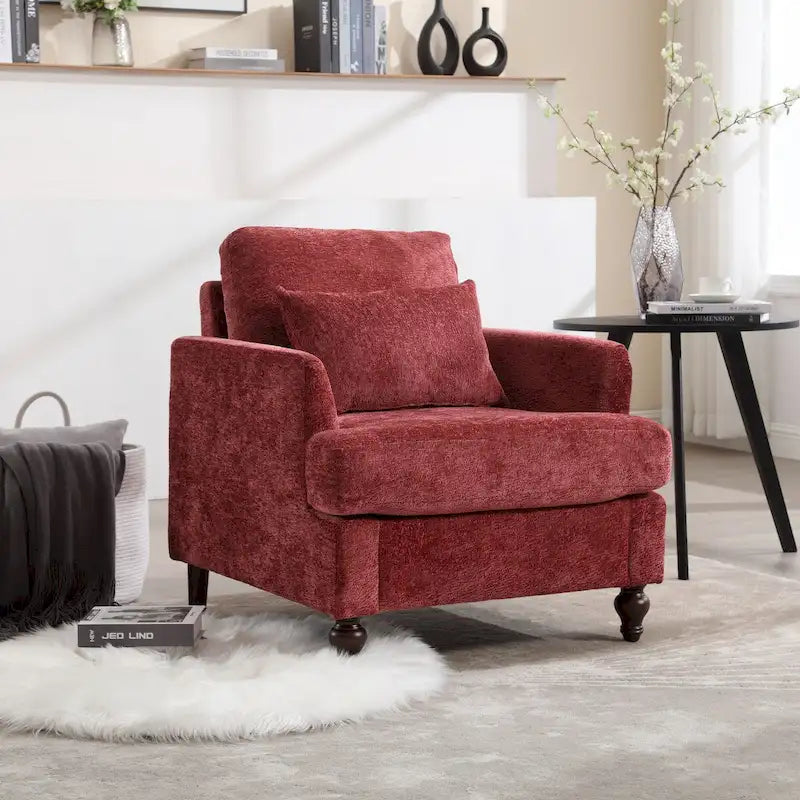Poltrona con struttura in legno, sedia decorativa moderna per soggiorno