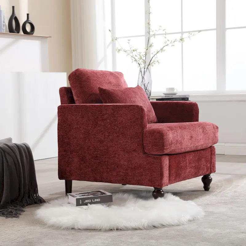 Poltrona con struttura in legno, sedia decorativa moderna per soggiorno