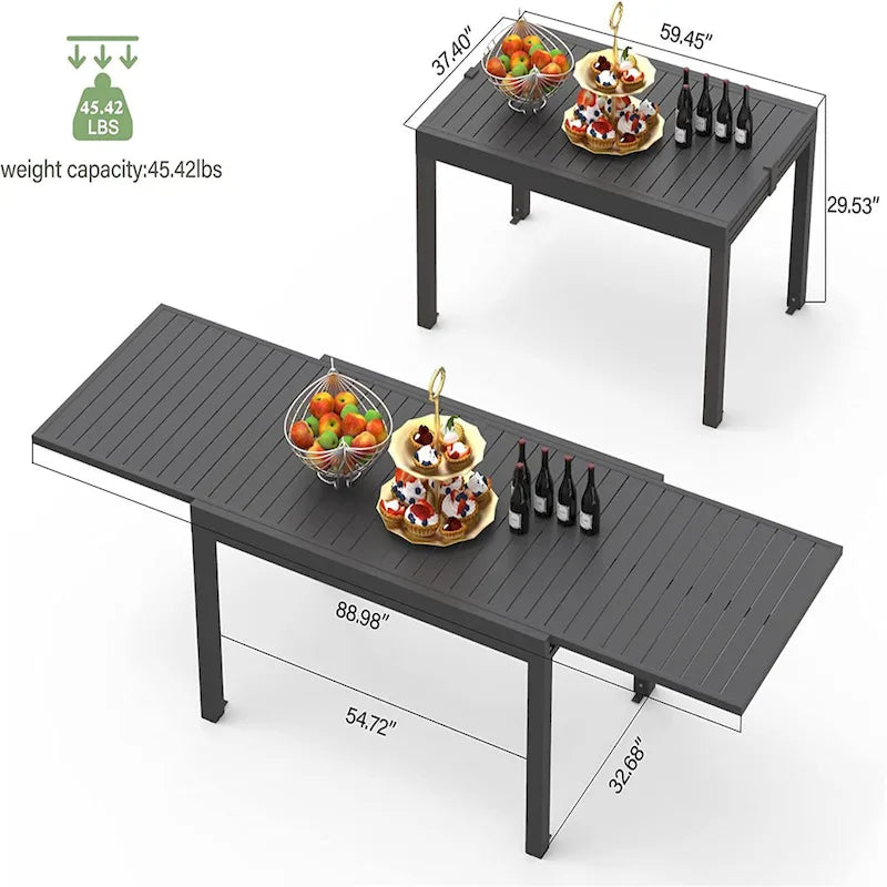 Ausziehbarer Terrassen-Esstisch, Aluminium-Gartentisch für 4-8 Personen