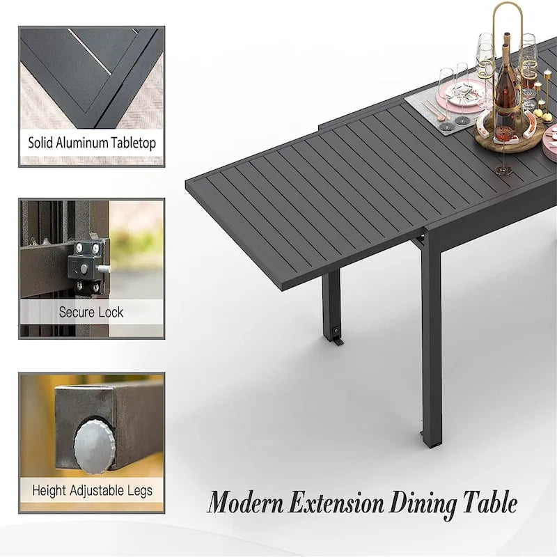 Expandable Patio Dining Table, Aluminum Outdoor Table for 4-8 Person