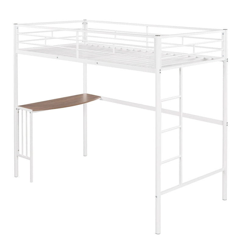 Metal Loft Bed with Desk, Ladder and Guardrails