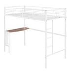 Metal Loft Bed with Desk, Ladder and Guardrails