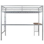 Metal Loft Bed with Desk, Ladder and Guardrails