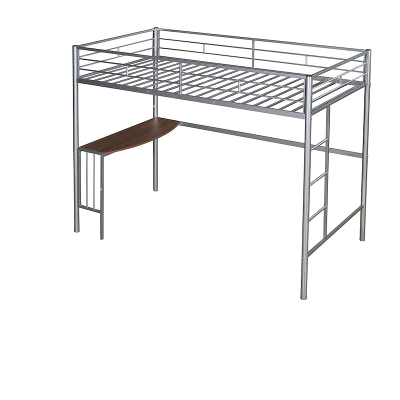 Metal Loft Bed with Desk, Ladder and Guardrails