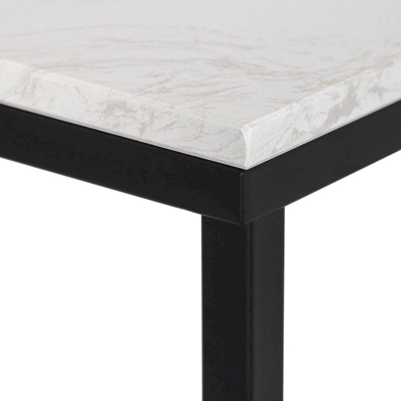 White Quartz Stone Narrow Console Table with Black Base