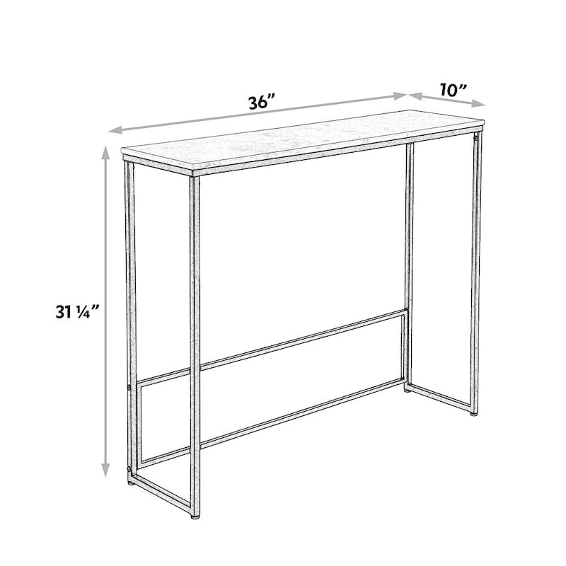 White Quartz Stone Narrow Console Table with Black Base