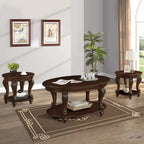 22" Retro Round End Table with Shelf, Solid Wood Sofa Side Table for Living Room