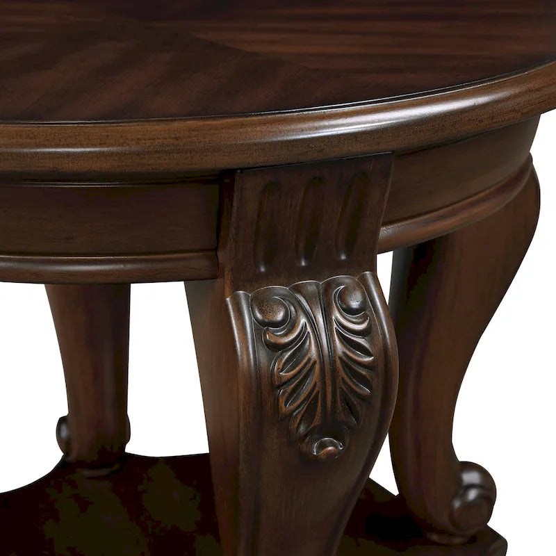 22" Retro Round End Table with Shelf, Solid Wood Sofa Side Table for Living Room