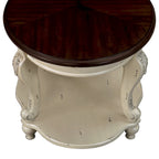 22" Retro Round End Table with Shelf, Solid Wood Sofa Side Table for Living Room