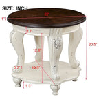 22" Retro Round End Table with Shelf, Solid Wood Sofa Side Table for Living Room