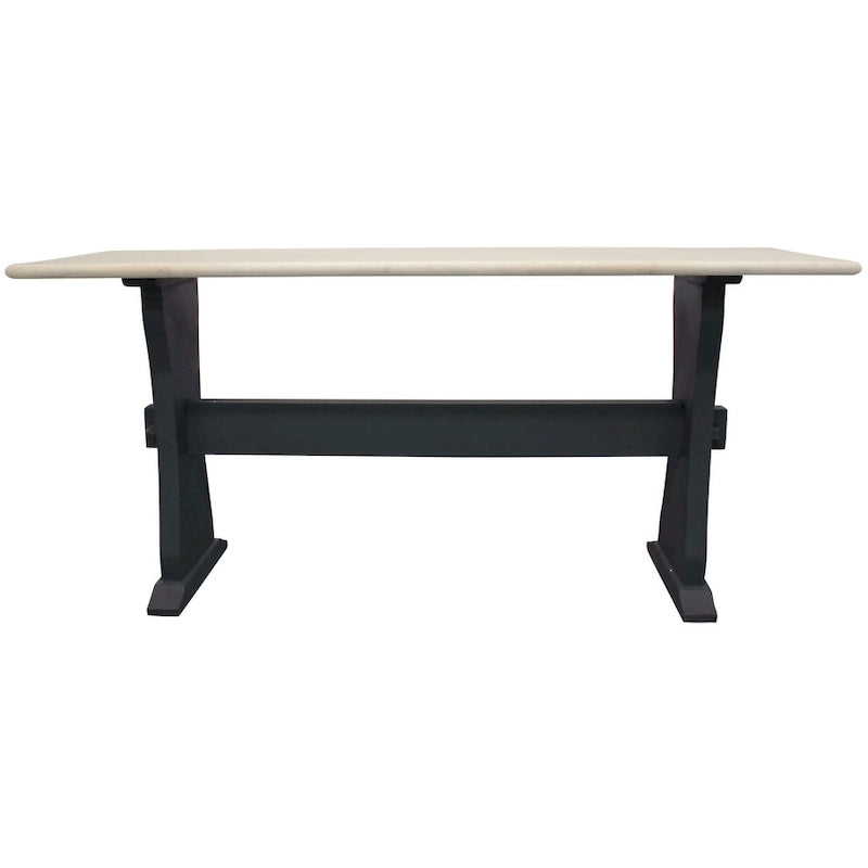 70" Ivory and Black Genuine Marble Trestle Console Table