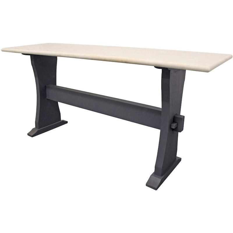 70" Ivory and Black Genuine Marble Trestle Console Table