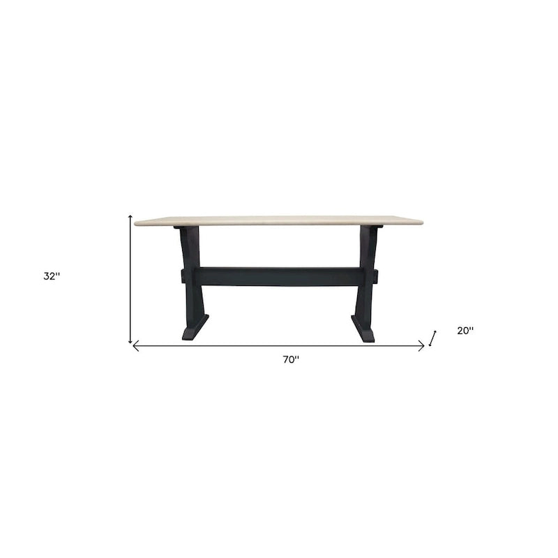 70" Ivory and Black Genuine Marble Trestle Console Table